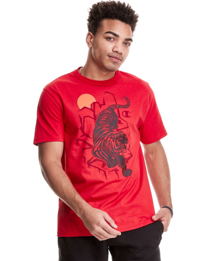 Champion Mens T-Shirt NZ - Heritage Sprawling Tiger Red ( 9457-YKVJL )